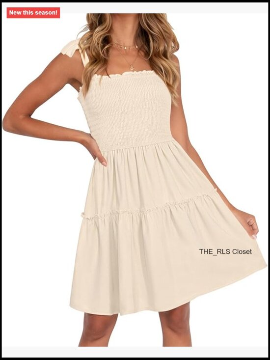 Dresses & Skirts - Spaghetti Strap Square Neck Ruffle A-Line Swing Mini Dress Sleeveless Rayon